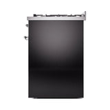 ILVE Nostalgie II 30-Inch Freestanding Natural Gas Dual Fuel Range in Glossy Black with Chrome Trim (UP30NMPBKC)