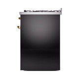 ILVE Nostalgie II 30-Inch Dual Fuel Freestanding Range in Glossy Black with Brass Trim (UP30NMPBKGLP)