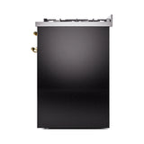 ILVE Nostalgie II 30-Inch Freestanding Natural Gas Dual Fuel Range in Glossy Black with Brass Trim (UP30NMPBKG)