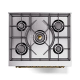 ILVE Nostalgie II 30-Inch Freestanding Natural Gas Dual Fuel Range in Glossy Black with Brass Trim (UP30NMPBKG)