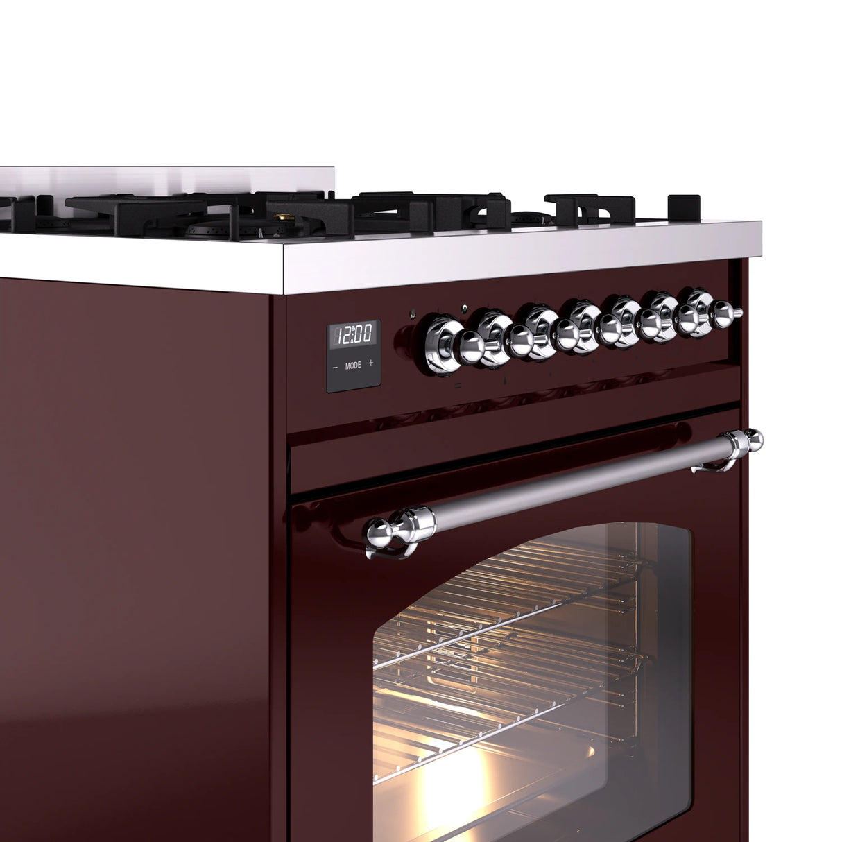 ILVE Nostalgie II 30-Inch Dual Fuel Freestanding Range in Burgundy with Chrome Trim (UP30NMPBUCLP)