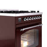 ILVE Nostalgie II 30-Inch Dual Fuel Freestanding Range in Burgundy with Chrome Trim (UP30NMPBUCLP)