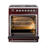 ILVE Nostalgie II 30-Inch Dual Fuel Freestanding Range in Burgundy with Chrome Trim (UP30NMPBUCLP)