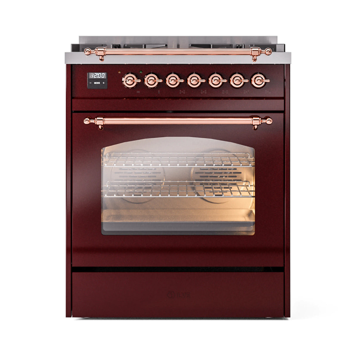 ILVE Nostalgie II 30-Inch Dual Fuel Freestanding Range in Burgundy with Copper Trim (UP30NMPBUPLP)