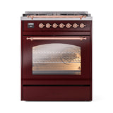 ILVE Nostalgie II 30-Inch Dual Fuel Freestanding Range in Burgundy with Copper Trim (UP30NMPBUPLP)