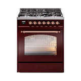 ILVE Nostalgie II 30-Inch Dual Fuel Freestanding Range in Burgundy with Copper Trim (UP30NMPBUPLP)