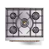 ILVE Nostalgie II 30-Inch Dual Fuel Freestanding Range in Burgundy with Copper Trim (UP30NMPBUPLP)