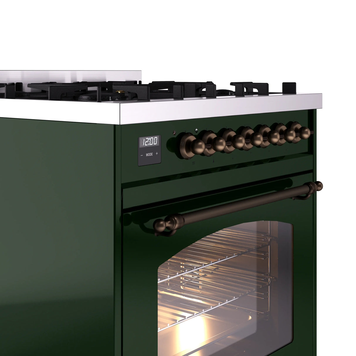 ILVE Nostalgie II 30-Inch Dual Fuel Freestanding Range in Emerald Green with Bronze Trim (UP30NMPEGBLP)
