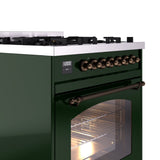 ILVE Nostalgie II 30-Inch Dual Fuel Freestanding Range in Emerald Green with Bronze Trim (UP30NMPEGBLP)