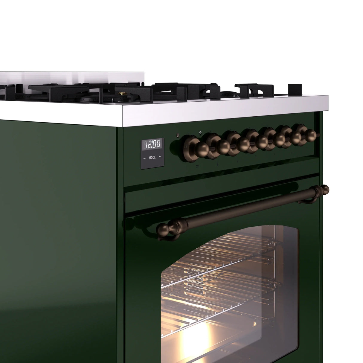ILVE Nostalgie II 30-Inch Freestanding Natural Gas Dual Fuel Range in Emerald Green with Bronze Trim (UP30NMPEGB)
