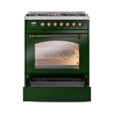 ILVE Nostalgie II 30-Inch Dual Fuel Freestanding Range in Emerald Green with Bronze Trim (UP30NMPEGBLP)