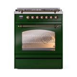 ILVE Nostalgie II 30-Inch Freestanding Natural Gas Dual Fuel Range in Emerald Green with Bronze Trim (UP30NMPEGB)