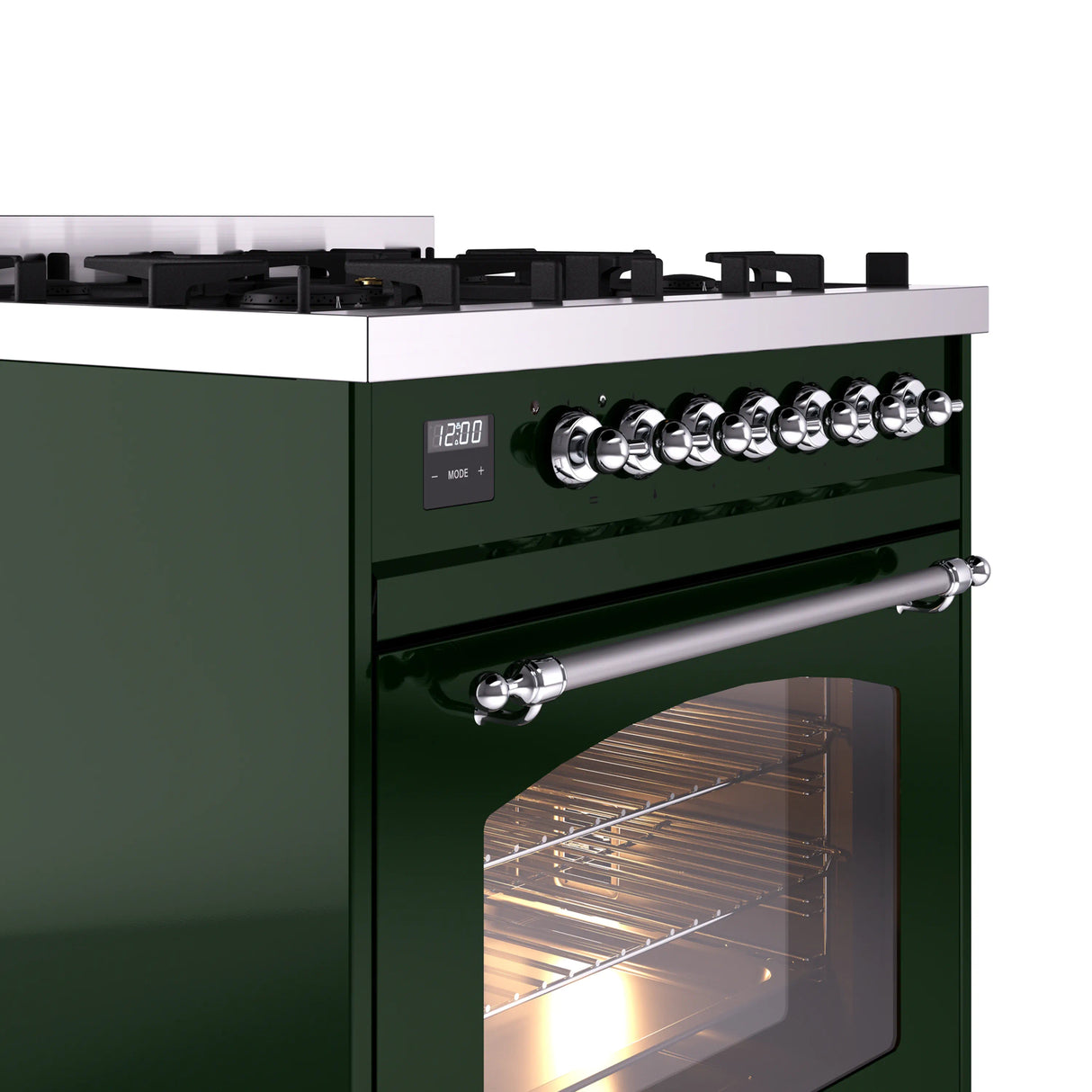 ILVE Nostalgie II 30-Inch Dual Fuel Freestanding Range in Emerald Green with Chrome Trim (UP30NMPEGCLP)