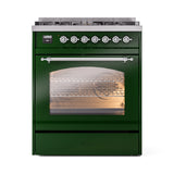 ILVE Nostalgie II 30-Inch Dual Fuel Freestanding Range in Emerald Green with Chrome Trim (UP30NMPEGCLP)