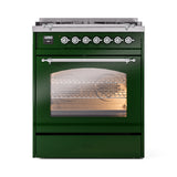ILVE Nostalgie II 30-Inch Dual Fuel Freestanding Range in Emerald Green with Chrome Trim (UP30NMPEGCLP)
