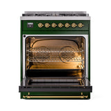 ILVE Nostalgie II 30-Inch Dual Fuel Freestanding Range in Emerald Green with Brass Trim (UP30NMPEGGLP)