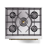 ILVE Nostalgie II 30-Inch Dual Fuel Freestanding Range in Emerald Green with Brass Trim (UP30NMPEGGLP)