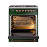 ILVE Nostalgie II 30-Inch Freestanding Natural Gas Dual Fuel Range in Emerald Green with Copper Trim (UP30NMPEGP)
