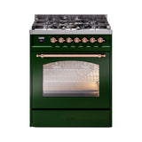 ILVE Nostalgie II 30-Inch Freestanding Natural Gas Dual Fuel Range in Emerald Green with Copper Trim (UP30NMPEGP)