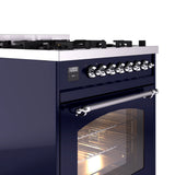 ILVE Nostalgie II 30-Inch Dual Fuel Freestanding Range in Midnight Blue with Chrome Trim (UP30NMPMBCLP)