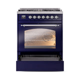 ILVE Nostalgie II 30-Inch Dual Fuel Freestanding Range in Midnight Blue with Chrome Trim (UP30NMPMBCLP)