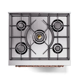 ILVE Nostalgie II 30-Inch Dual Fuel Freestanding Range in Midnight Blue with Copper Trim (UP30NMPMBPLP)
