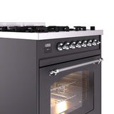 ILVE Nostalgie II 30-Inch Dual Fuel Freestanding Range in Matte Graphite with Chrome Trim (UP30NMPMGCLP)