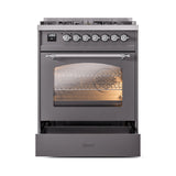 ILVE Nostalgie II 30-Inch Dual Fuel Freestanding Range in Matte Graphite with Chrome Trim (UP30NMPMGCLP)
