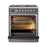 ILVE Nostalgie II 30-Inch Dual Fuel Freestanding Range in Matte Graphite with Chrome Trim (UP30NMPMGCLP)
