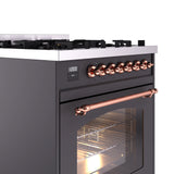ILVE Nostalgie II 30-Inch Dual Fuel Freestanding Range in Matte Graphite with Copper Trim (UP30NMPMGPLP)