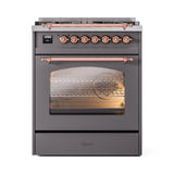 ILVE Nostalgie II 30-Inch Dual Fuel Freestanding Range in Matte Graphite with Copper Trim (UP30NMPMGPLP)