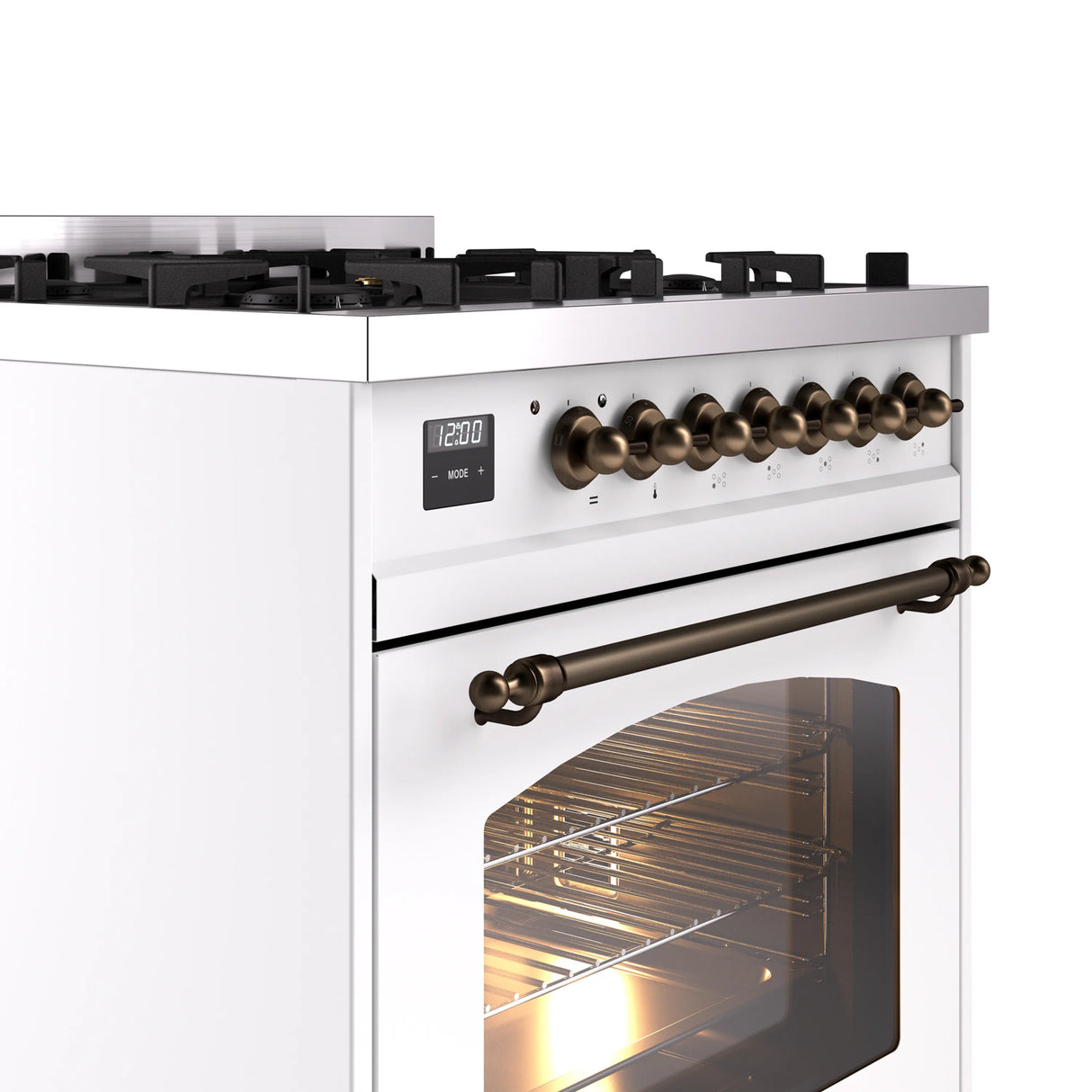 ILVE Nostalgie II 30-Inch Dual Fuel Freestanding Range in White with Bronze Trim (UP30NMPWHBLP)