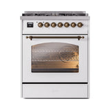 ILVE Nostalgie II 30-Inch Dual Fuel Freestanding Range in White with Bronze Trim (UP30NMPWHBLP)