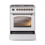 ILVE Nostalgie II 30-Inch Dual Fuel Freestanding Range in White with Bronze Trim (UP30NMPWHBLP)