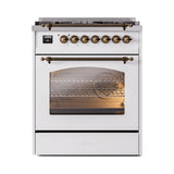 ILVE Nostalgie II 30-Inch Dual Fuel Freestanding Range in White with Bronze Trim (UP30NMPWHBLP)