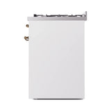 ILVE Nostalgie II 30-Inch Dual Fuel Freestanding Range in White with Bronze Trim (UP30NMPWHBLP)