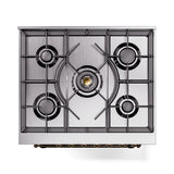 ILVE Nostalgie II 30-Inch Dual Fuel Freestanding Range in White with Bronze Trim (UP30NMPWHBLP)