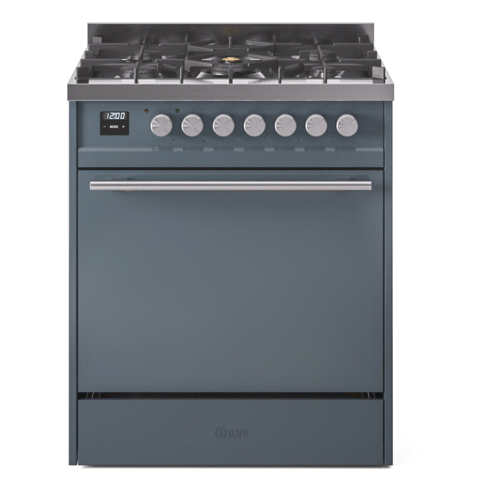 ILVE Professional Plus II 30-Inch Propane Gas Dual Fuel Range with Solid Door in Blue Grey (UP30QMPBGLP)