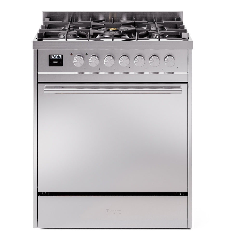 ILVE Professional Plus II 30-Inch Natural Gas Dual Fuel Range with Solid Door in Stainless Steel (UP30QMPSS)