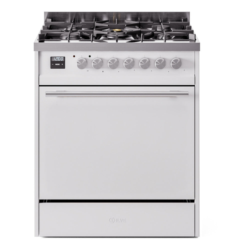 ILVE Professional Plus II 30-Inch Natural Gas Dual Fuel Range with Solid Door in White (UP30QMPWH)
