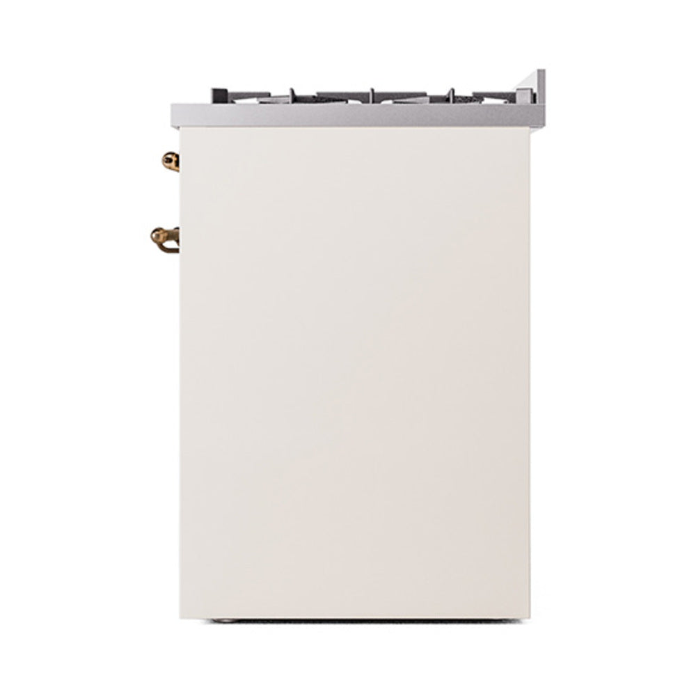 ILVE Nostalgie II 30-Inch Natural Gas Dual Fuel Range with Solid Door in Antique White and Bronze Trim (UP30QNMPAWB)
