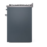 ILVE Nostalgie II 30-Inch Propane Gas Dual Fuel Range with Solid Door in Blue Grey with Bronze Trim (UP30QNMPBGBLP)