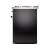 ILVE Nostalgie II 30-Inch Propane Gas Dual Fuel Range with Solid Door in Glossy Black with Brass Trim (UP30QNMPBKGLP)