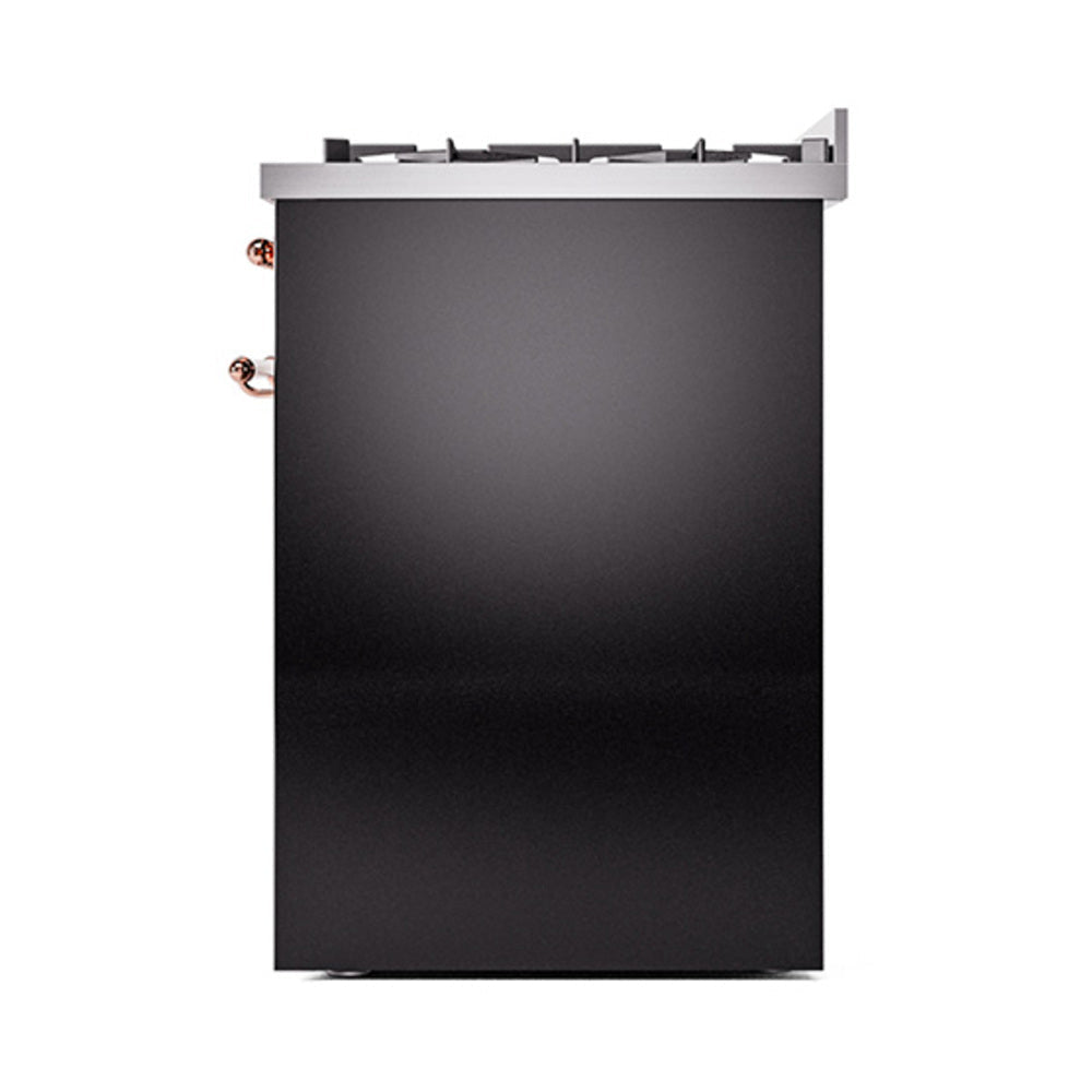 ILVE Nostalgie II 30-Inch Natural Gas Dual Fuel Range with Solid Door in Glossy Black with Copper Trim (UP30QNMPBKP)
