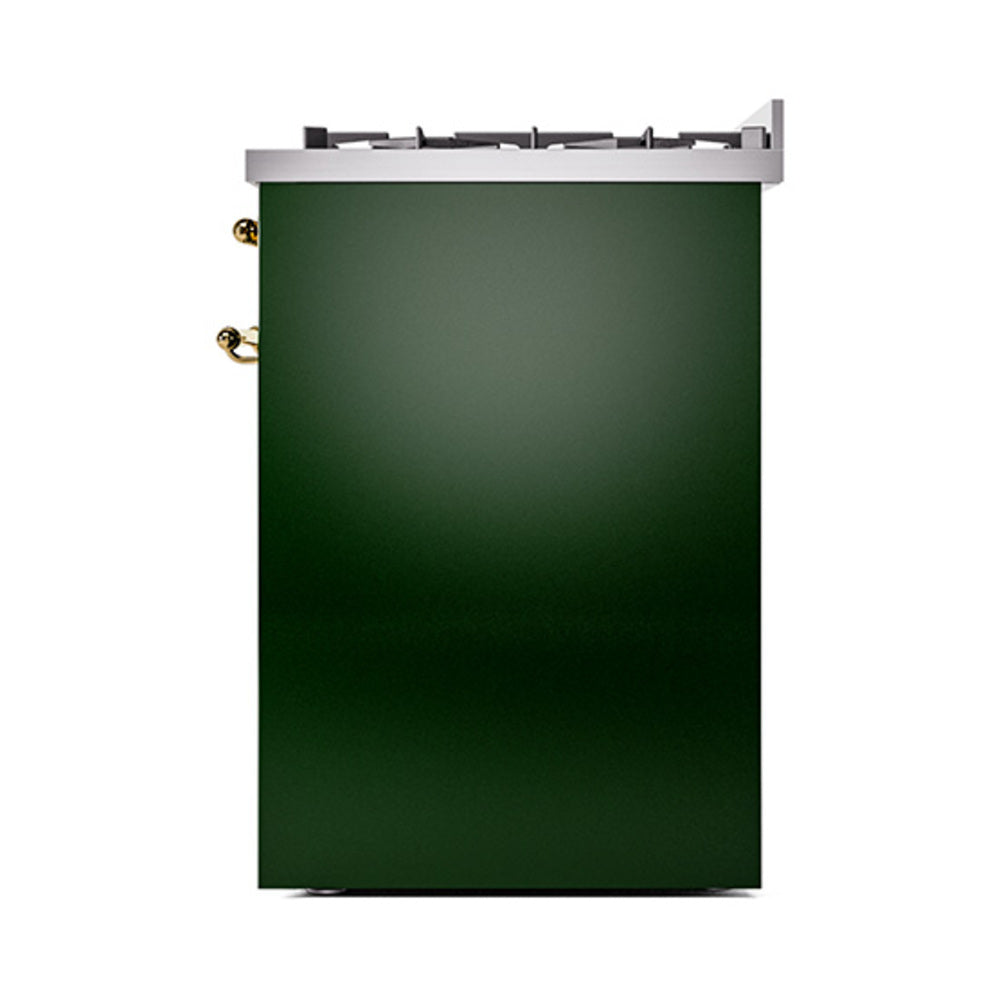 ILVE Nostalgie II 30-Inch Propane Gas Dual Fuel Range with Solid Door in Emerald Green with Brass Trim (UP30QNMPEGGLP)