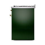 ILVE Nostalgie II 30-Inch Natural Gas Dual Fuel Range with Solid Door in Emerald Green with Brass Trim (UP30QNMPEGG)