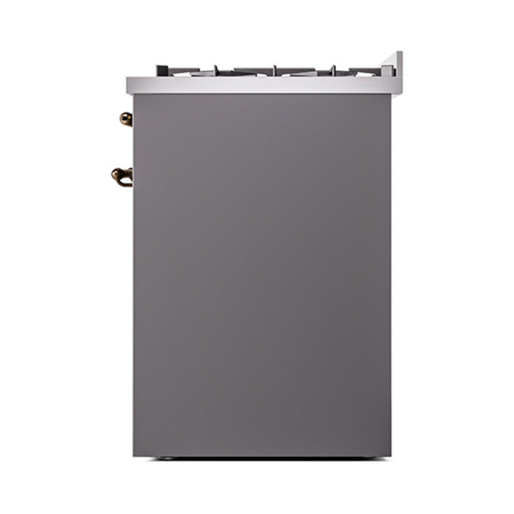 ILVE Nostalgie II 30-Inch Propane Gas Dual Fuel Range with Solid Door in Matte Graphite with Bronze Trim (UP30QNMPMGBLP)
