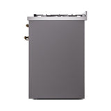 ILVE Nostalgie II 30-Inch Propane Gas Dual Fuel Range with Solid Door in Matte Graphite with Bronze Trim (UP30QNMPMGBLP)