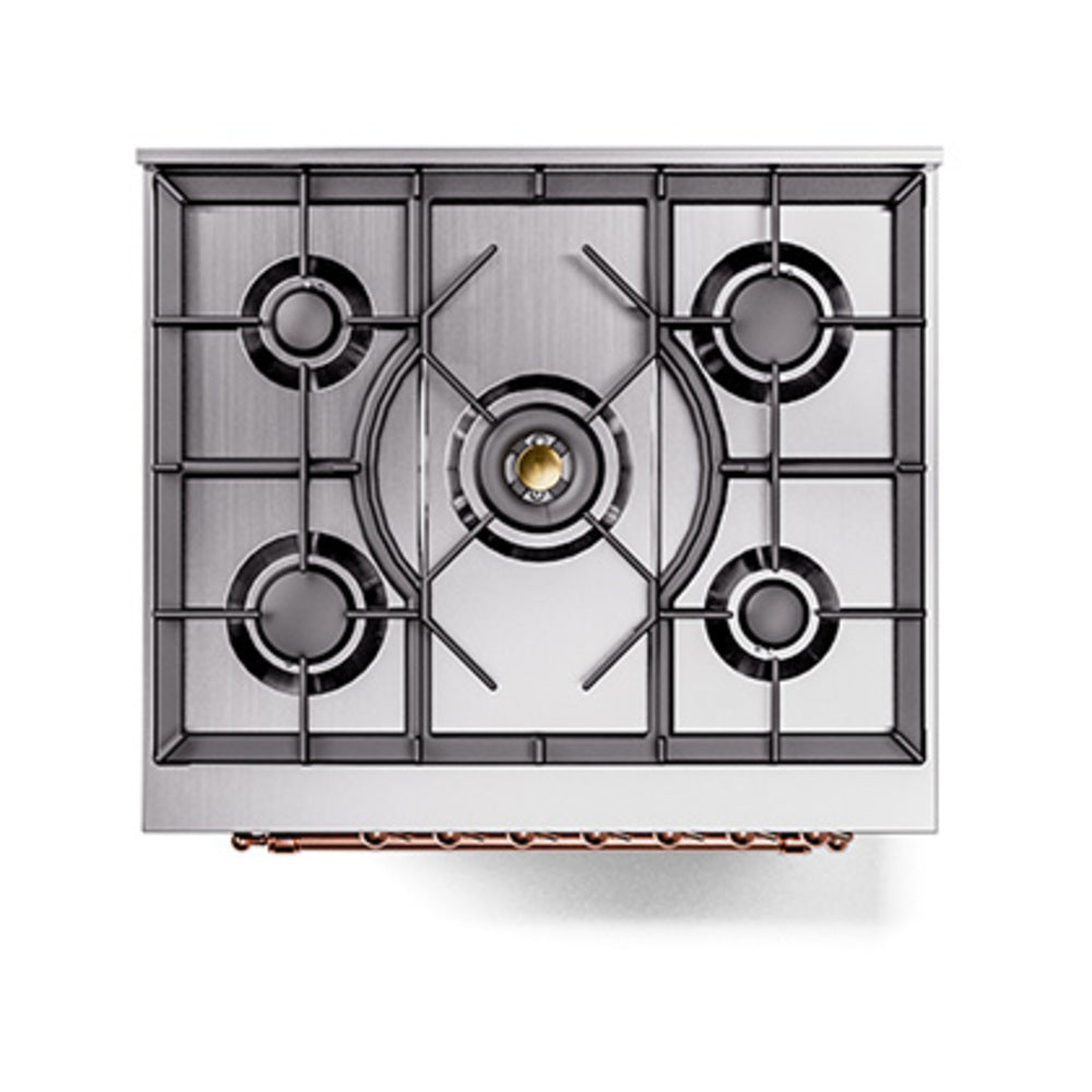 ILVE Nostalgie II 30-Inch Propane Gas Dual Fuel Range with Solid Door in Matte Graphite with Copper Trim (UP30QNMPMGPLP)
