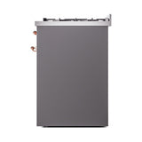 ILVE Nostalgie II 30-Inch Propane Gas Dual Fuel Range with Solid Door in Matte Graphite with Copper Trim (UP30QNMPMGPLP)
